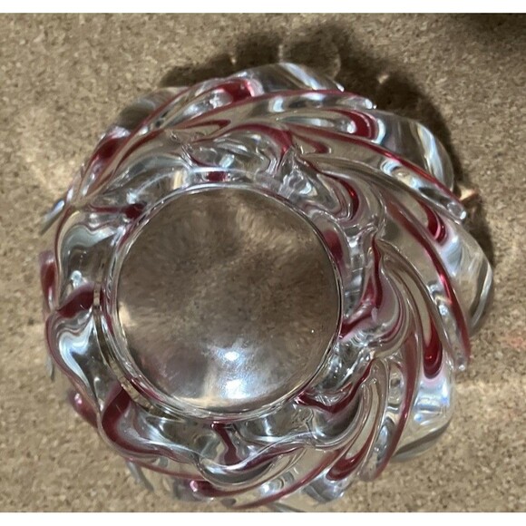 Mikasa Thick Art Glass Red Peppermint Swirl Candy Dish Dip Bowl 4x3' - Picture 4 of 13